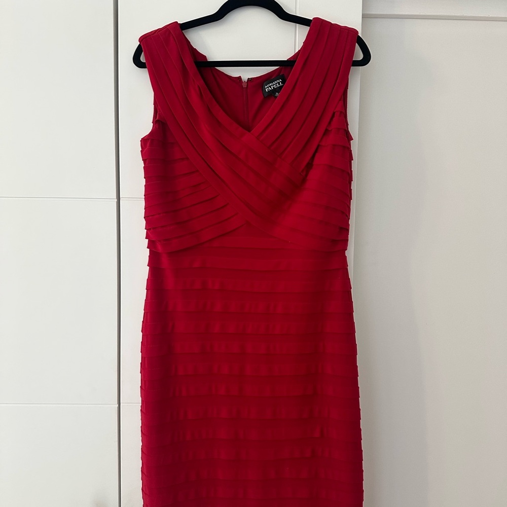 Adrianna Papell Vibrant Red Pleated Midi Dress
